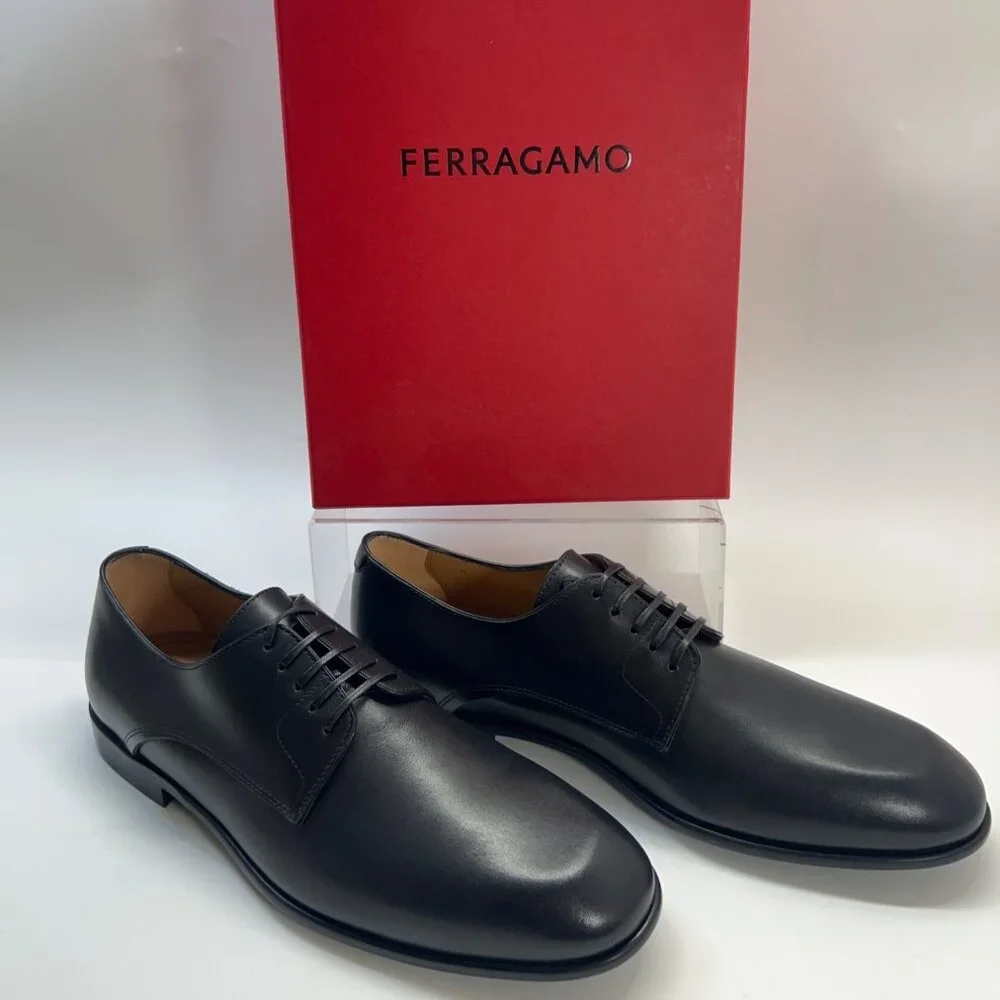 Salvatore Ferragamo Fosco Shoes Men Black Leather Shoes Size 9